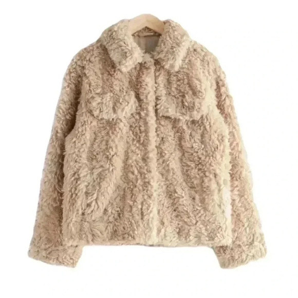 NWT & Other Stories Faux Fur Cozy Teddy Jacket Latte Brown Size 8 - Picture 4 of 11